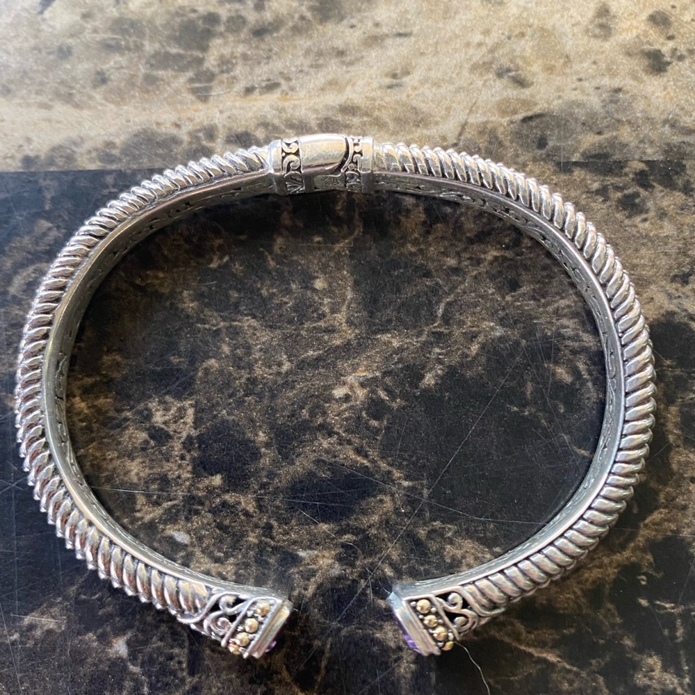 Samuel Benham Sterling Silver & 18K Gold with Amethyst Hinged Cuff Bracelet - Picture 3 of 16